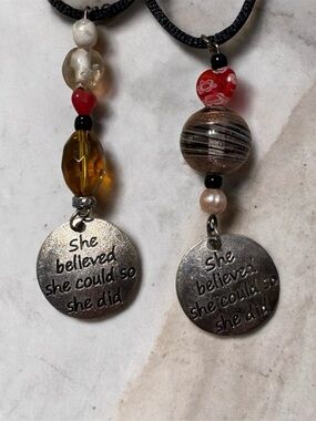 She Believes Charm Pendant Necklaces - Black Cord with Red and Amber Accents- 2